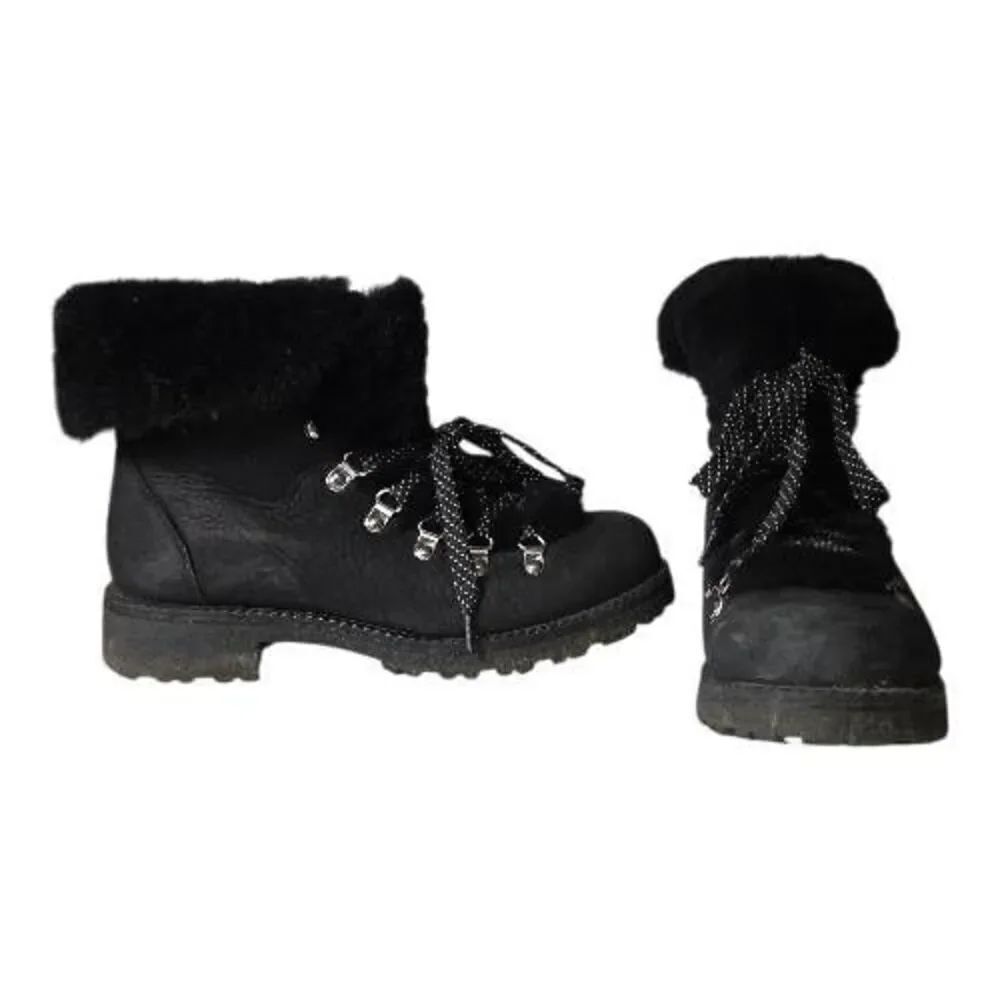 ​J. Crew Black Leather Faux Fur Trim Nordic Walking Boots Size 9